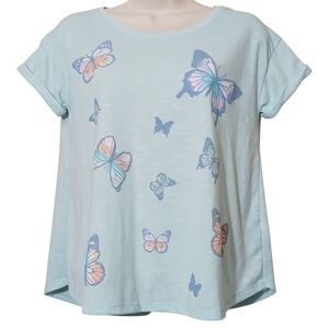 Cropped T Shirt Butterflies Graphic Blue Garden Fairy Hippie Y2K 90s